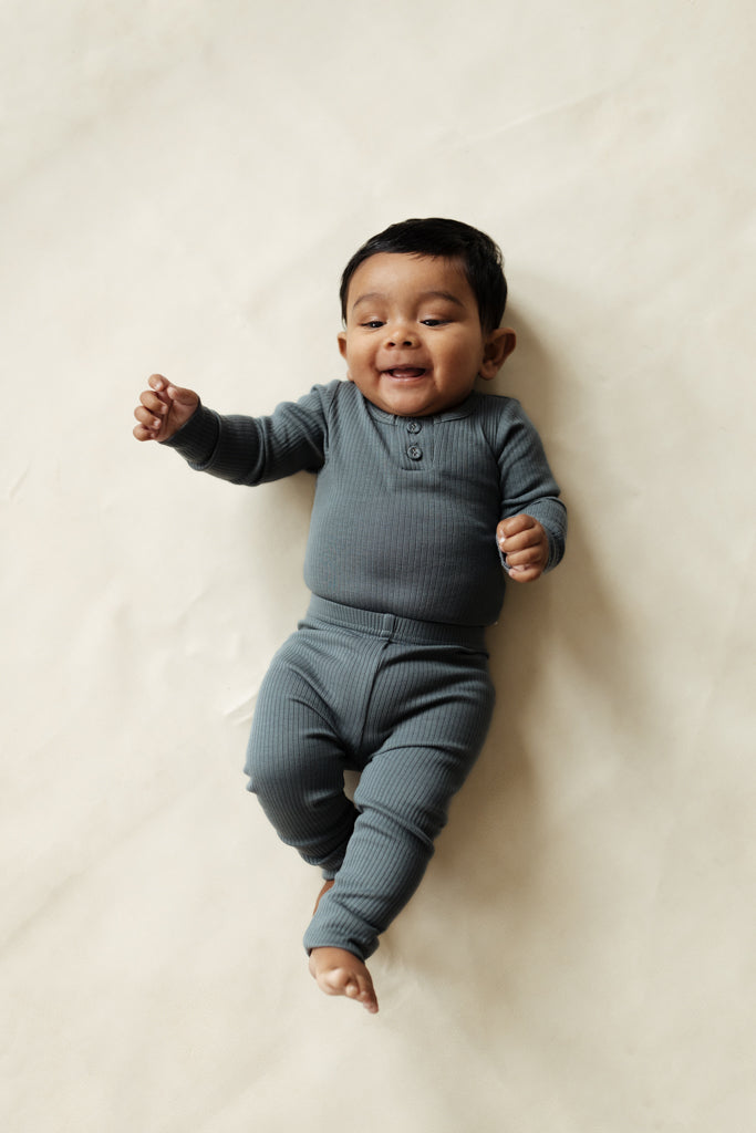 Organic Cotton Modal Long Sleeve Bodysuit  - Smoke Childrens Bodysuit from Jamie Kay USA