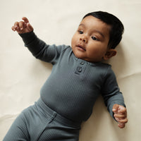 Organic Cotton Modal Long Sleeve Bodysuit  - Smoke Childrens Bodysuit from Jamie Kay USA