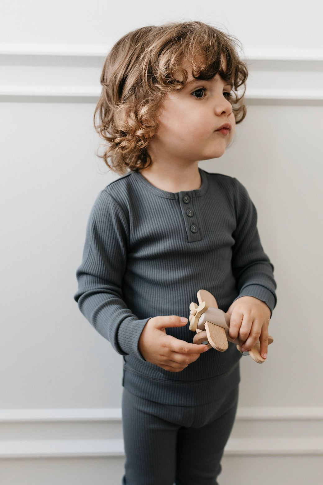 Organic Cotton Modal Long Sleeve Henley - Smoke Childrens Top from Jamie Kay USA