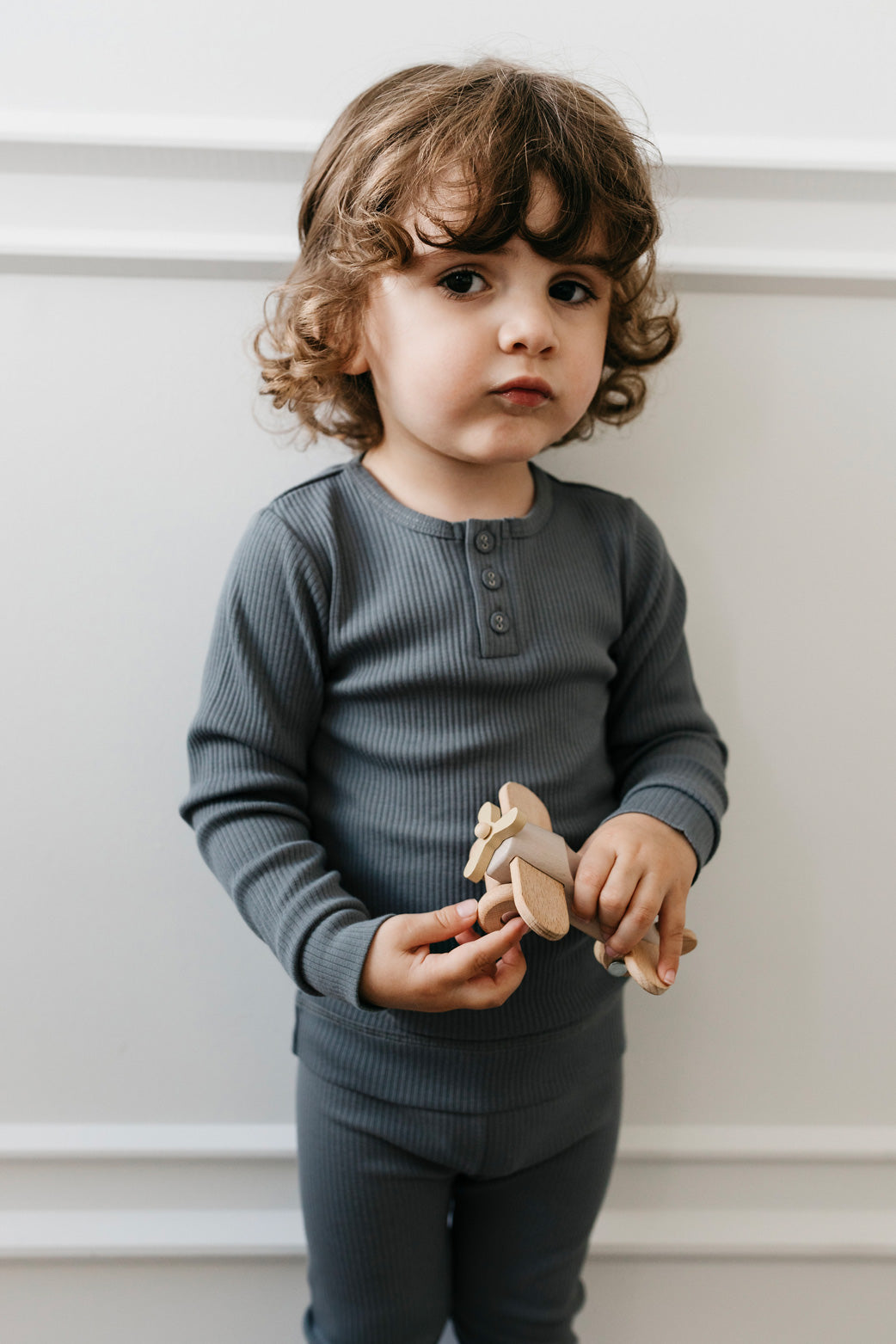 Organic Cotton Modal Long Sleeve Henley - Smoke Childrens Top from Jamie Kay USA