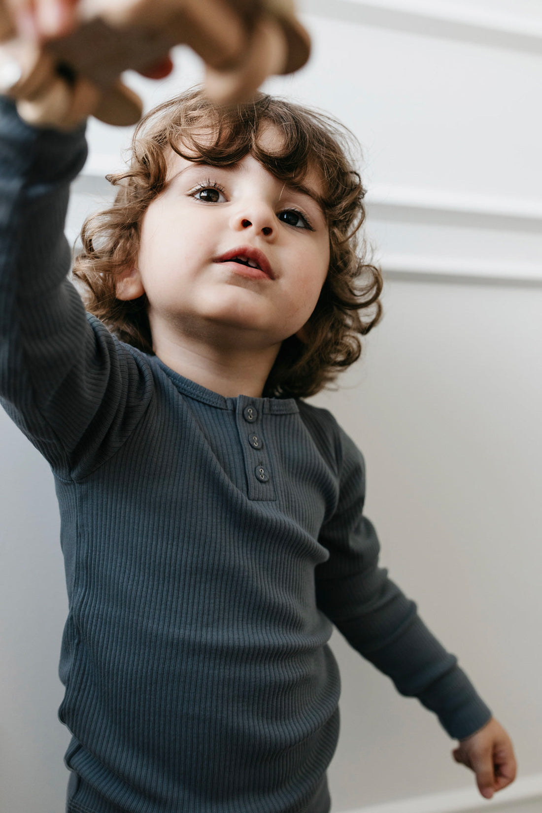 Organic Cotton Modal Long Sleeve Henley - Smoke Childrens Top from Jamie Kay USA