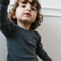 Organic Cotton Modal Long Sleeve Henley - Smoke Childrens Top from Jamie Kay USA