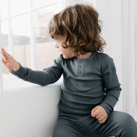 Organic Cotton Modal Long Sleeve Henley - Smoke Childrens Top from Jamie Kay USA