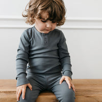 Organic Cotton Modal Long Sleeve Henley - Smoke Childrens Top from Jamie Kay USA