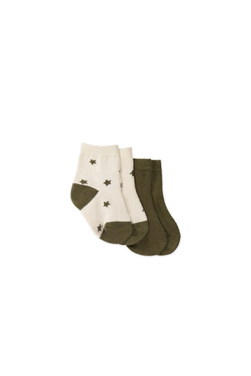 2PK Sock - Twinkle Toes Deep Olive/Deep Olive Childrens Sock from Jamie Kay USA