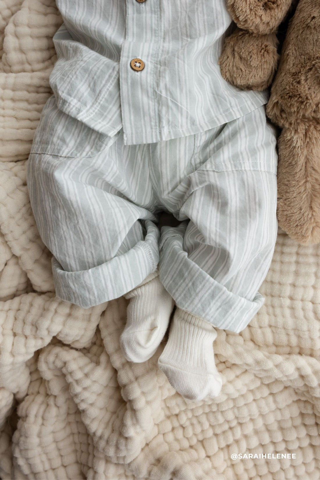 Organic Cotton Albie Pant - Variegated Stripe Shoreline Childrens Pant from Jamie Kay USA