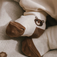 Bobbie Bear Crew Socks - Jacquard Bobbie Bear Cloud/Balm Childrens Sock from Jamie Kay USA