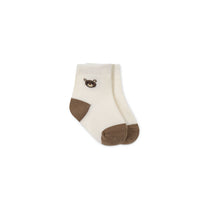 Bobbie Bear Crew Socks - Jacquard Bobbie Bear Cloud/Balm Childrens Sock from Jamie Kay USA