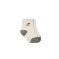 Fresh Apple Crew Sock - Jacquard Fresh Apple Cloud/Moss Childrens Sock from Jamie Kay USA