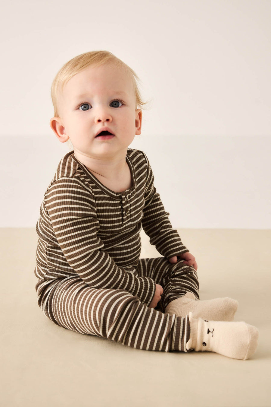 Organic Cotton Modal Long Sleeve Bodysuit - Bear/Cassava Childrens Bodysuit from Jamie Kay USA