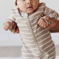 Organic Cotton Fine Rib Gracelyn Onepiece - Elias Stripe Sable Marle Childrens Onepiece from Jamie Kay USA