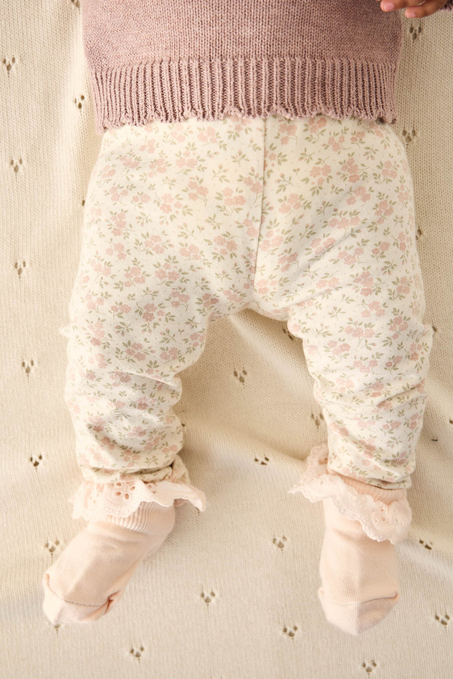 Organic Cotton Everyday Legging - Rosalie Floral Mauve Childrens Legging from Jamie Kay USA