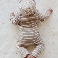 Organic Cotton Fine Rib Gracelyn Onepiece - Elias Stripe Sable Marle Childrens Onepiece from Jamie Kay USA