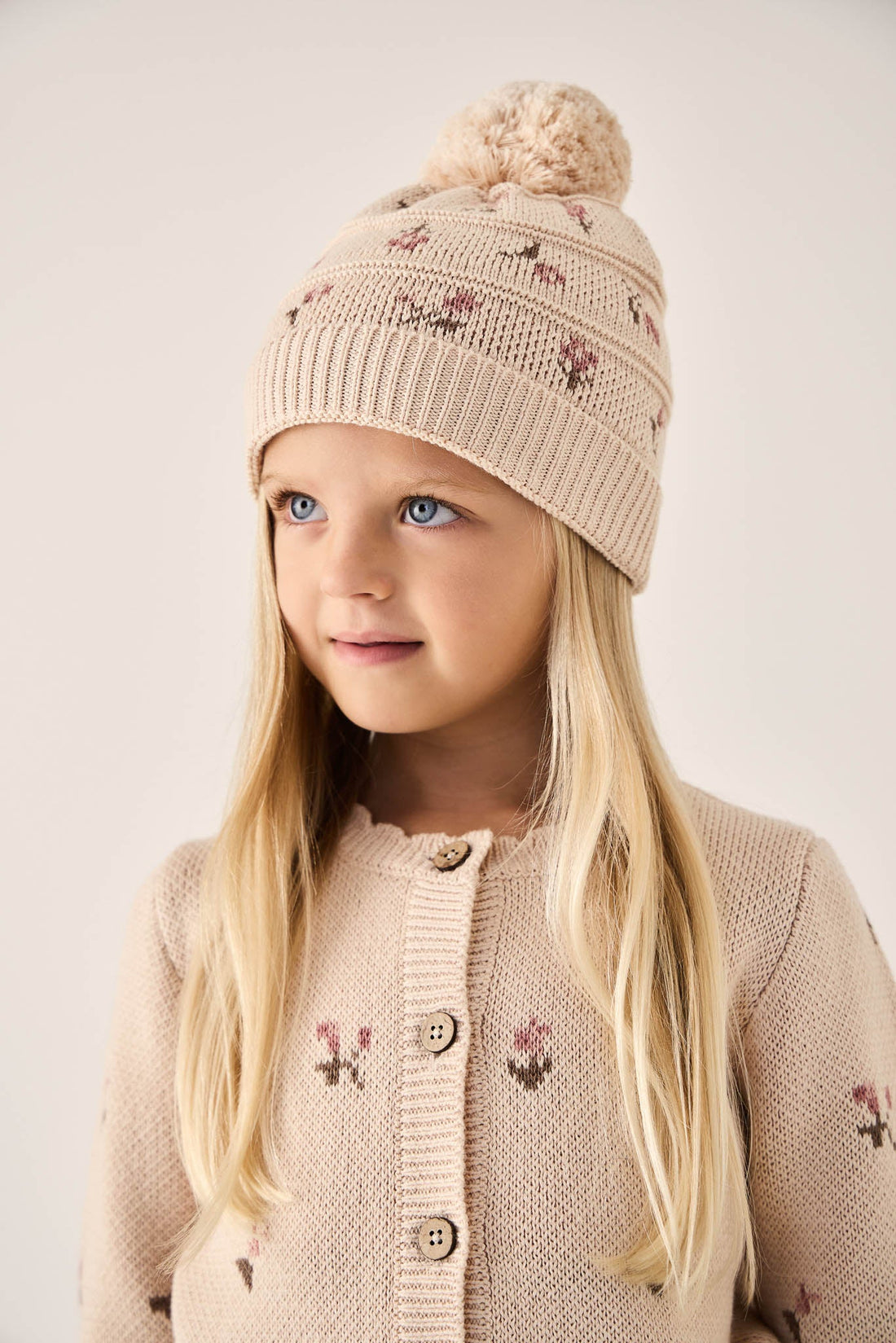 Delilah Knitted Hat - Delilah Jacquard Misty Rose Childrens Hat from Jamie Kay USA