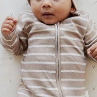 Organic Cotton Fine Rib Gracelyn Onepiece - Elias Stripe Sable Marle Childrens Onepiece from Jamie Kay USA