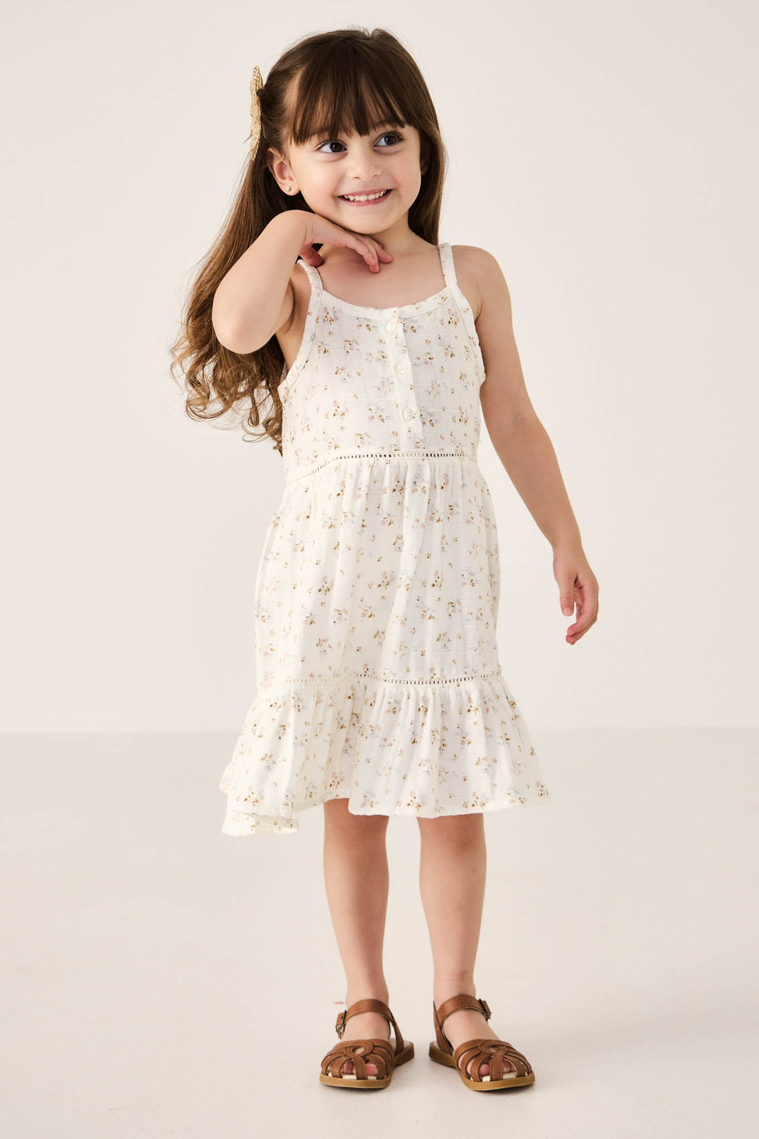 Organic Cotton Muslin Hazel Dress - Nina Watercolour Floral Childrens Dress from Jamie Kay USA