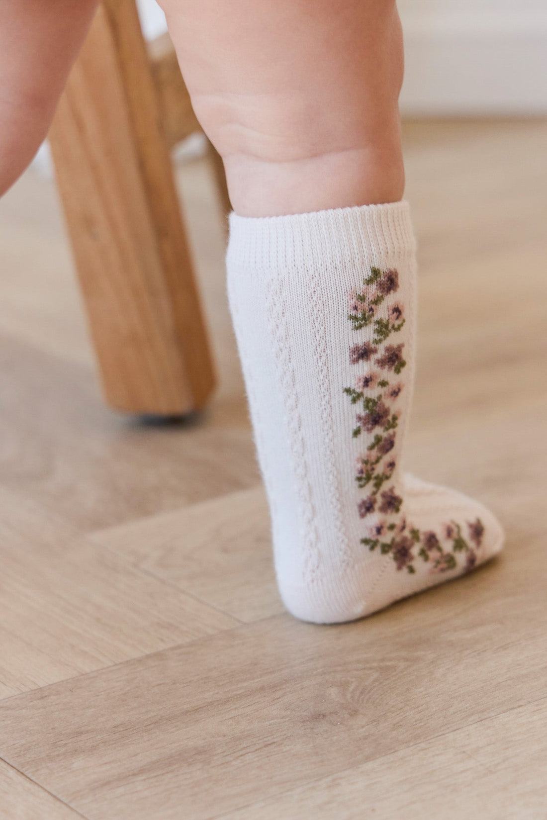 Cassie Knee High Sock - Cassie Floral Jacquard - Bridal Blush Childrens Sock from Jamie Kay USA