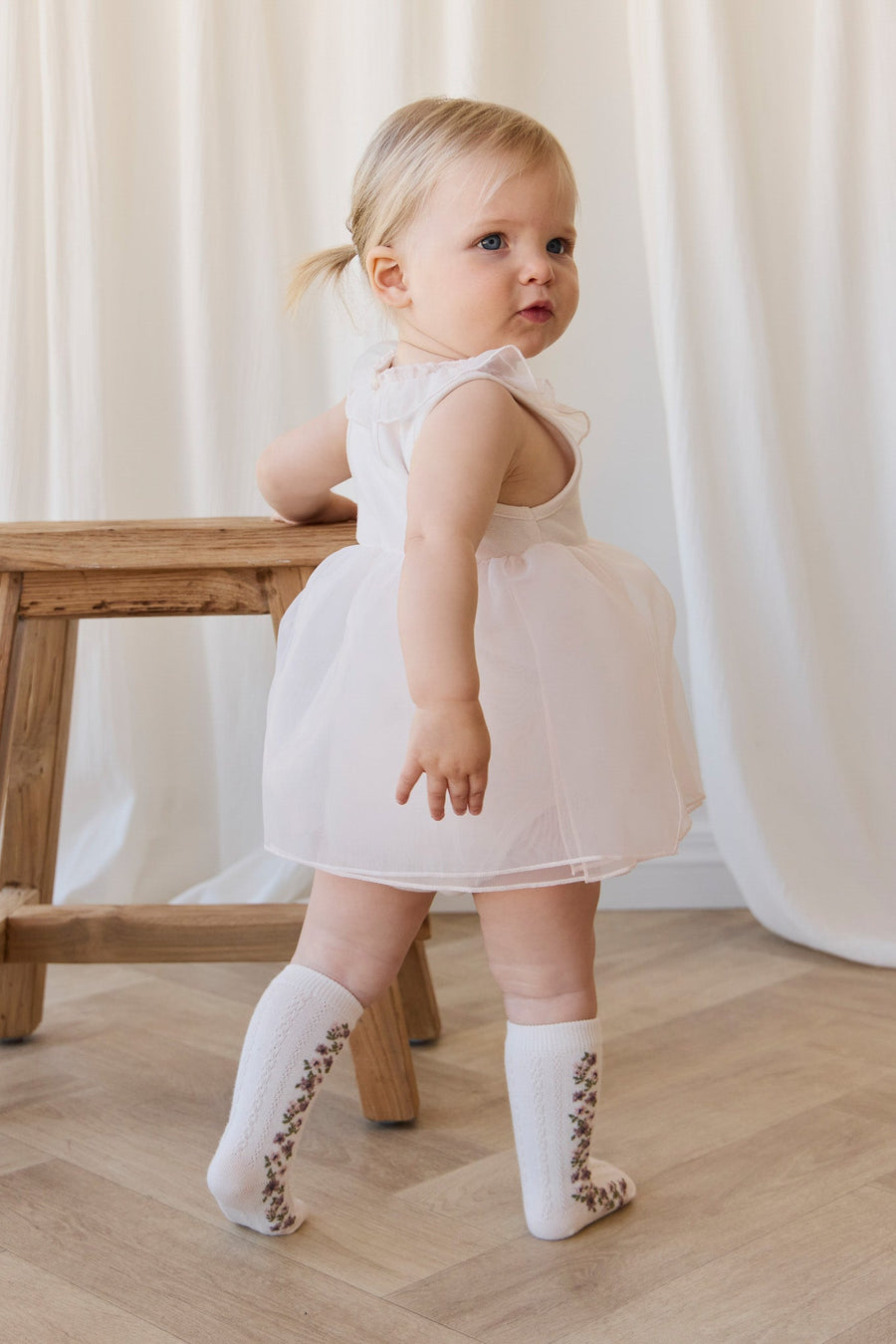 Cassie Knee High Sock - Cassie Floral Jacquard - Bridal Blush Childrens Sock from Jamie Kay USA