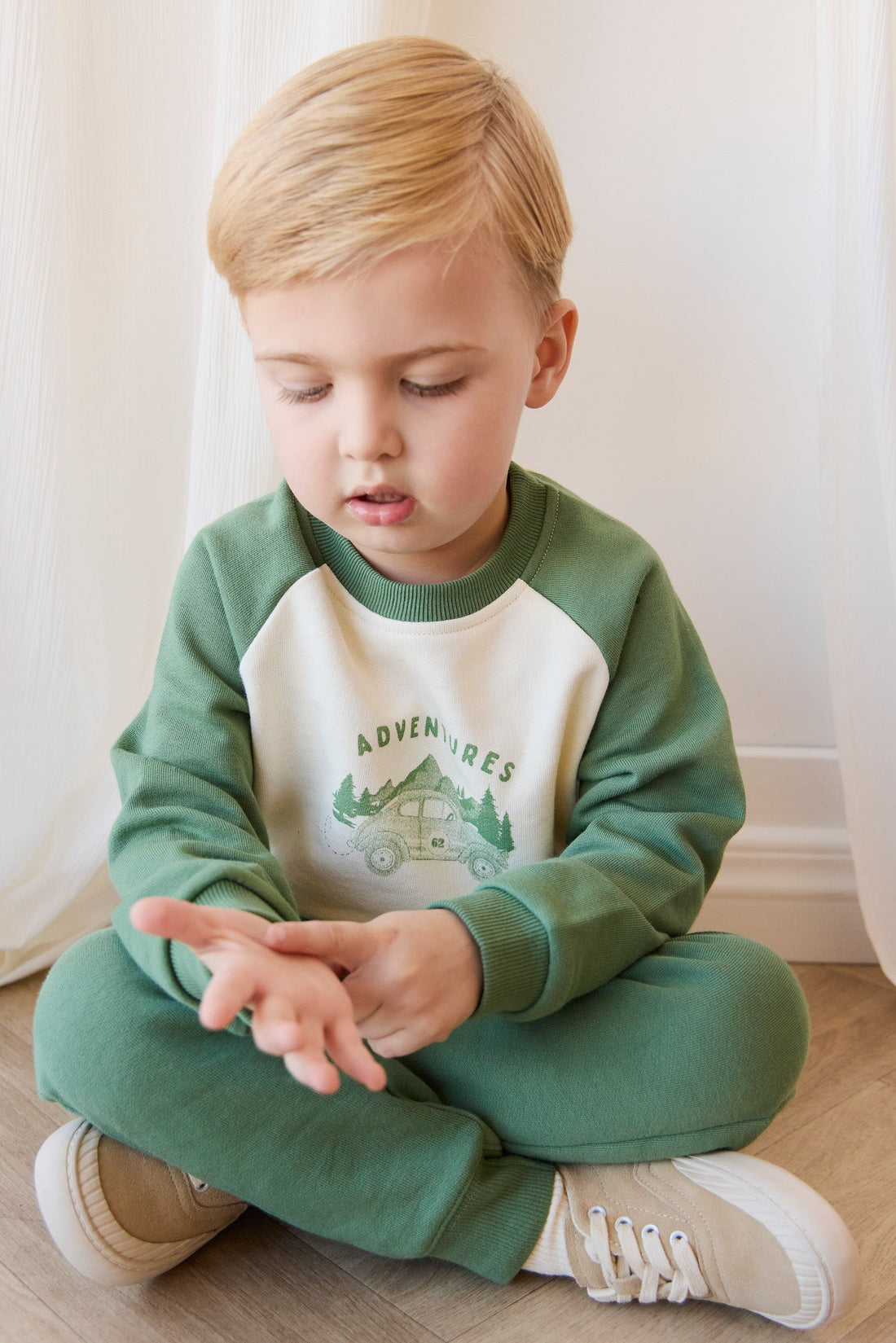Organic Cotton Alden Sweatshirt - Adventure Buggy Snow Pea Childrens Top from Jamie Kay USA