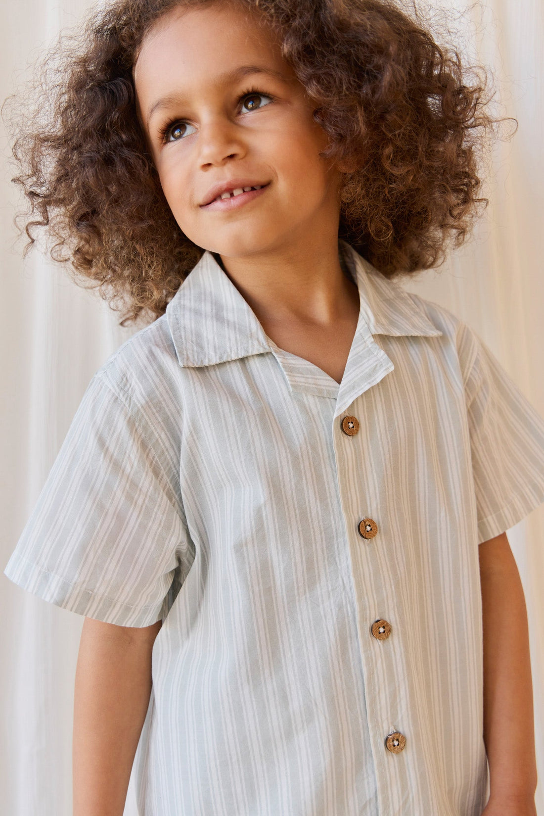 Organic Cotton Silas Shirt - Variegated Stripe Shoreline Childrens Shirt from Jamie Kay USA