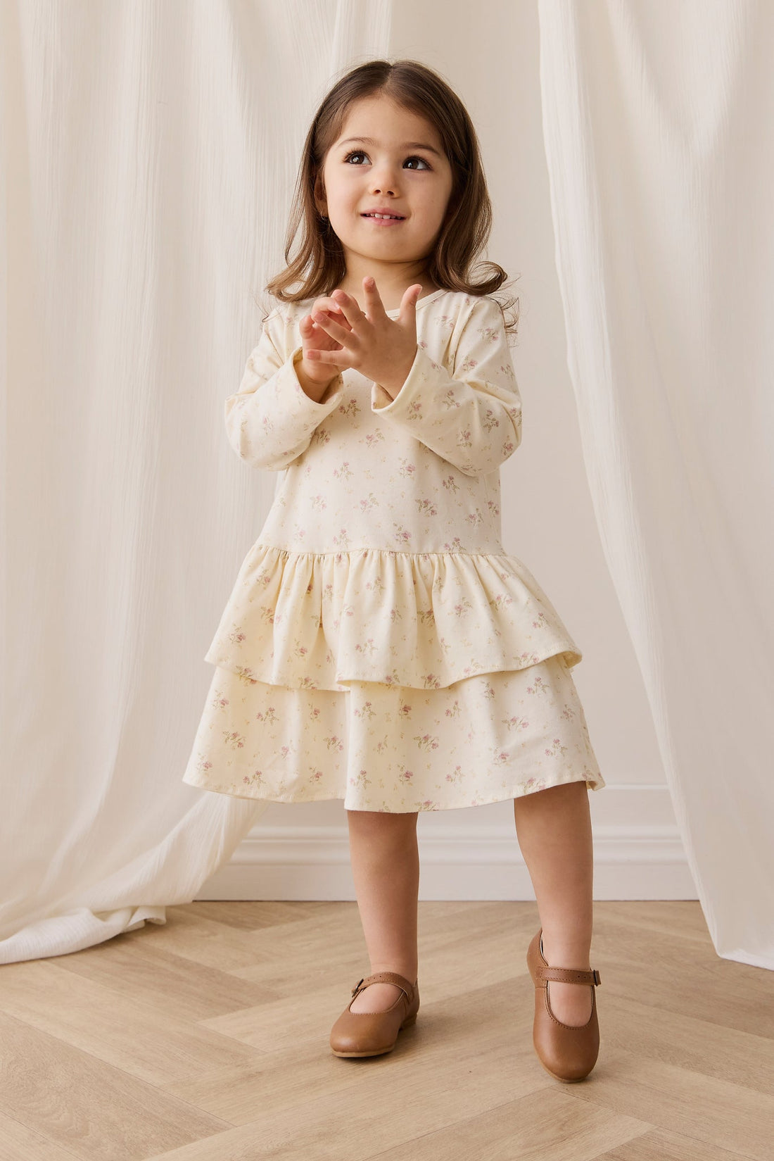 Organic Cotton Fayette Dress - Thelma Parchment Childrens Dress from Jamie Kay USA