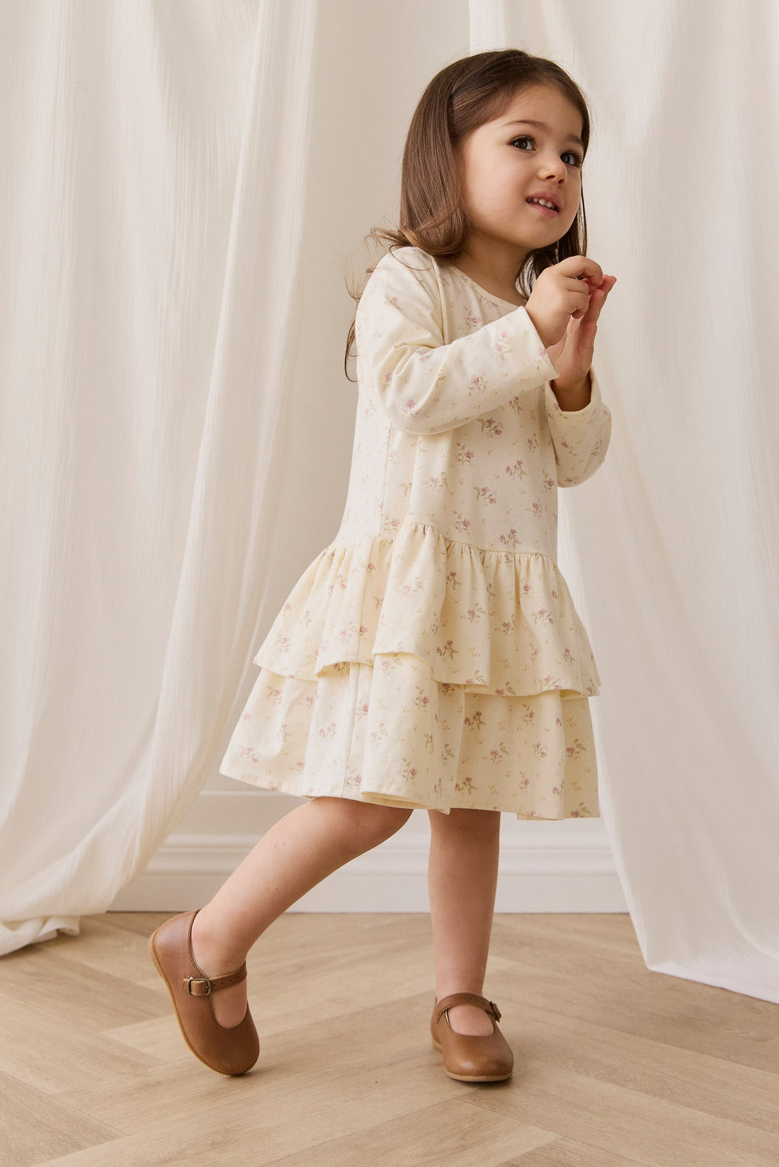 Organic Cotton Fayette Dress - Thelma Parchment Childrens Dress from Jamie Kay USA