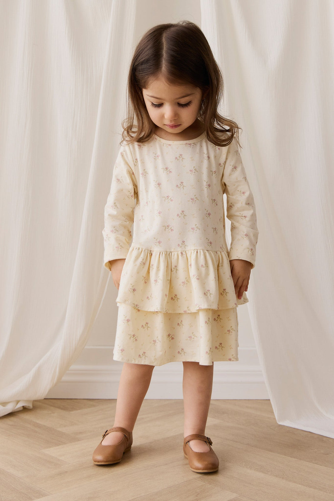 Organic Cotton Fayette Dress - Thelma Parchment Childrens Dress from Jamie Kay USA