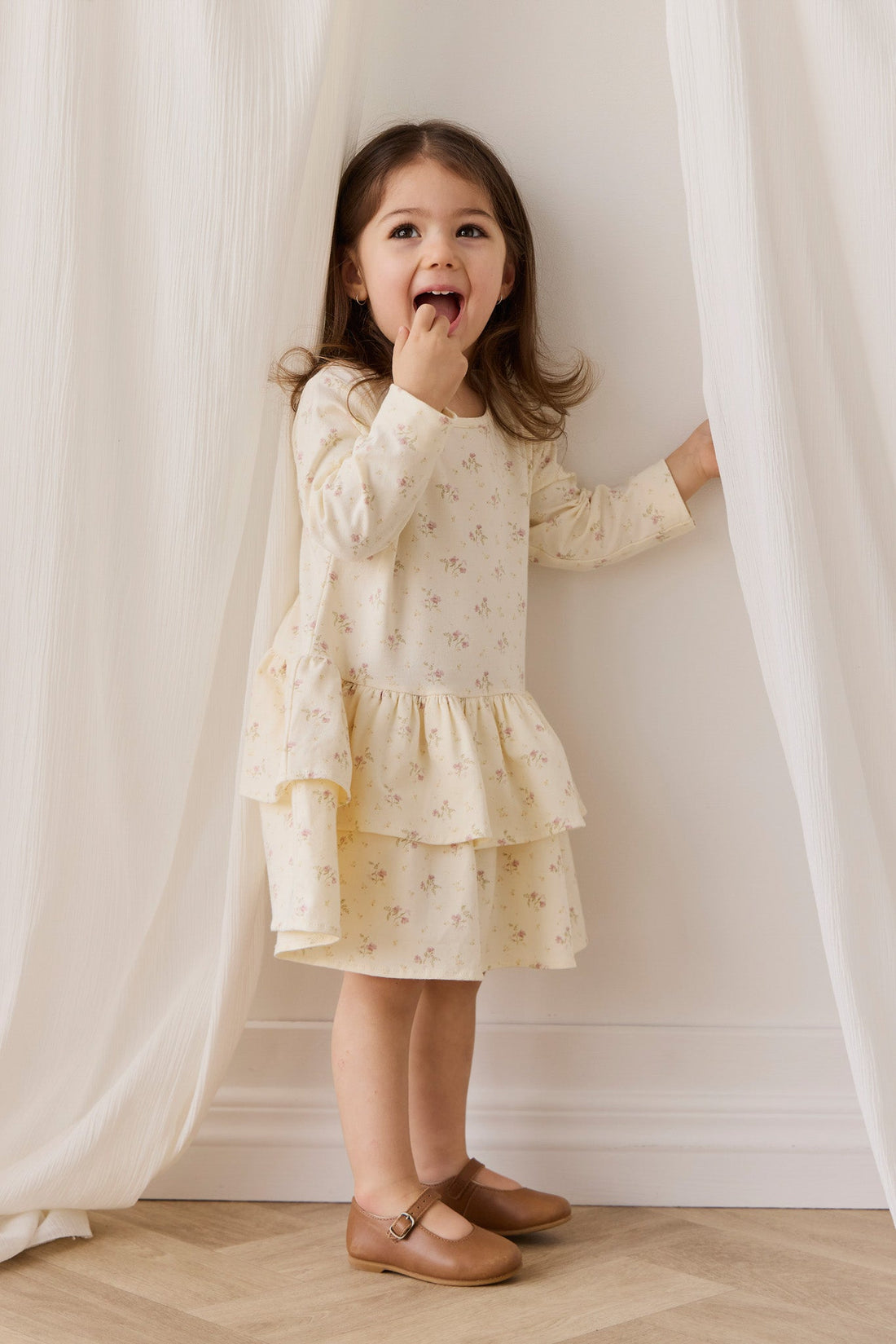 Organic Cotton Fayette Dress - Thelma Parchment Childrens Dress from Jamie Kay USA