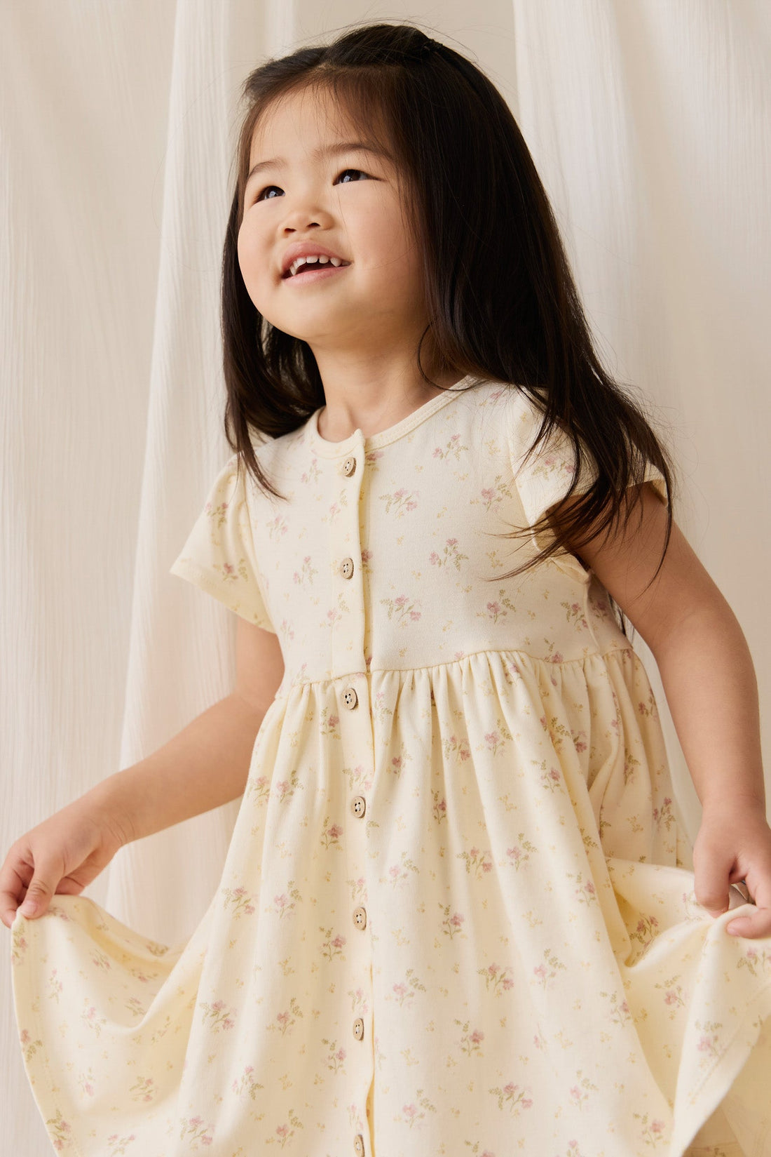 Organic Cotton Dahlia Dress - Thelma Parchment Childrens Dress from Jamie Kay USA