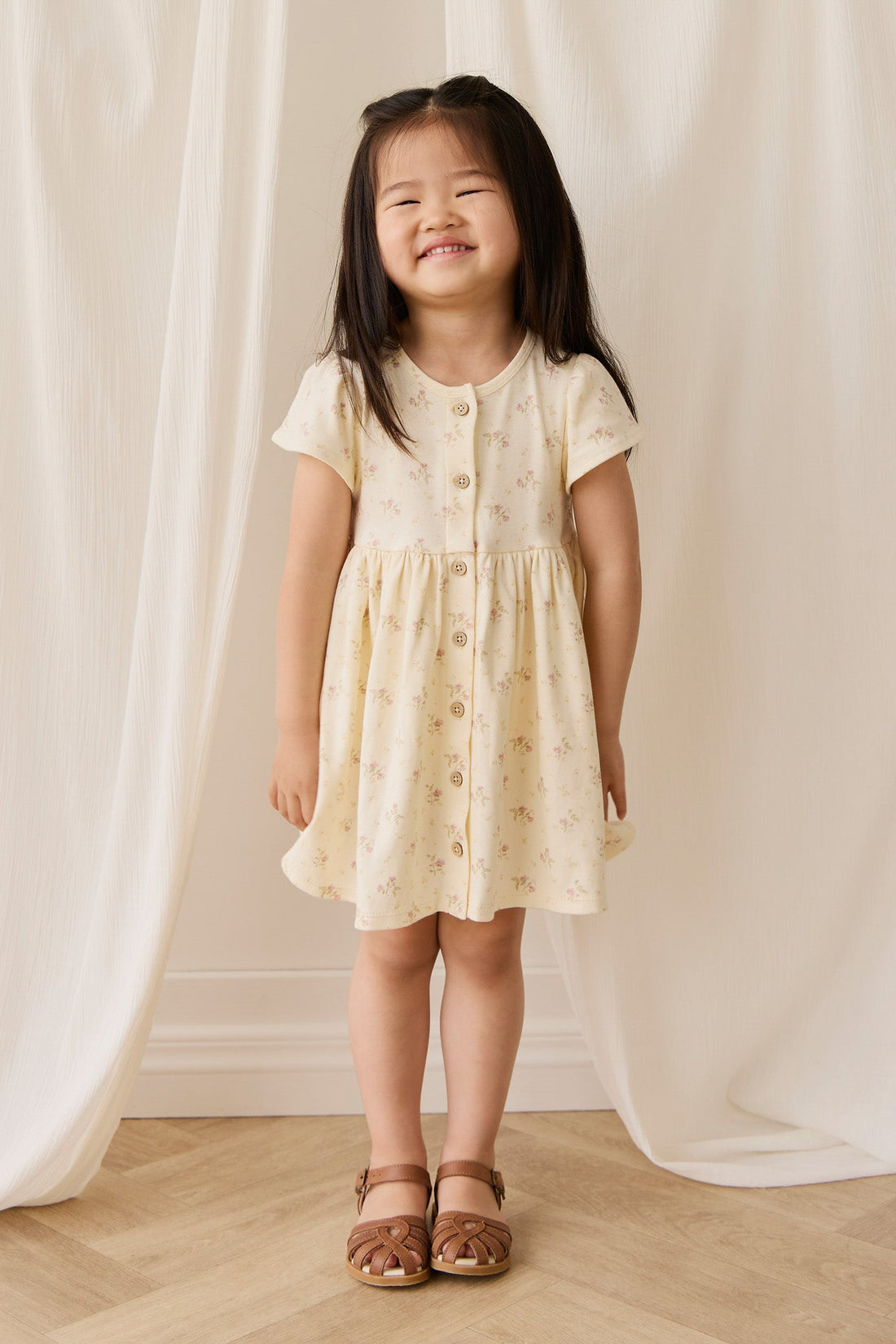 Organic Cotton Dahlia Dress - Thelma Parchment Childrens Dress from Jamie Kay USA