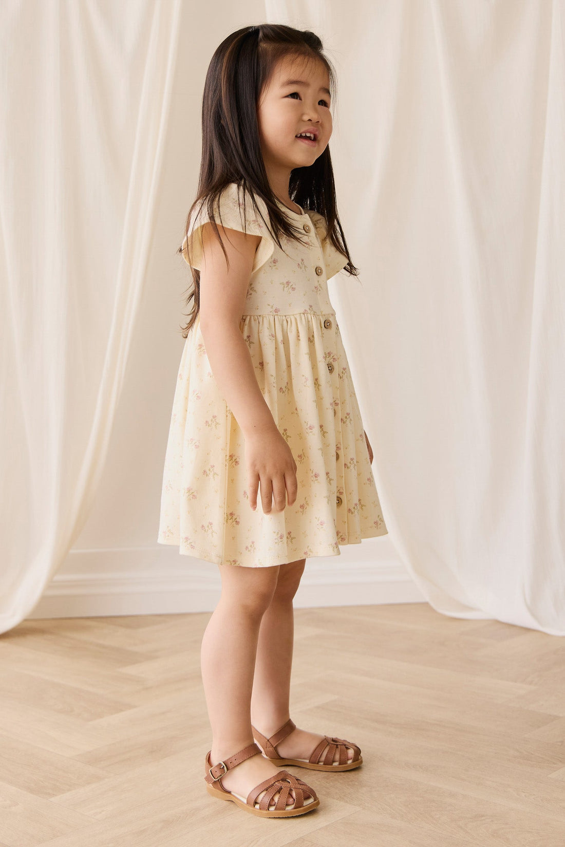 Organic Cotton Dahlia Dress - Thelma Parchment Childrens Dress from Jamie Kay USA