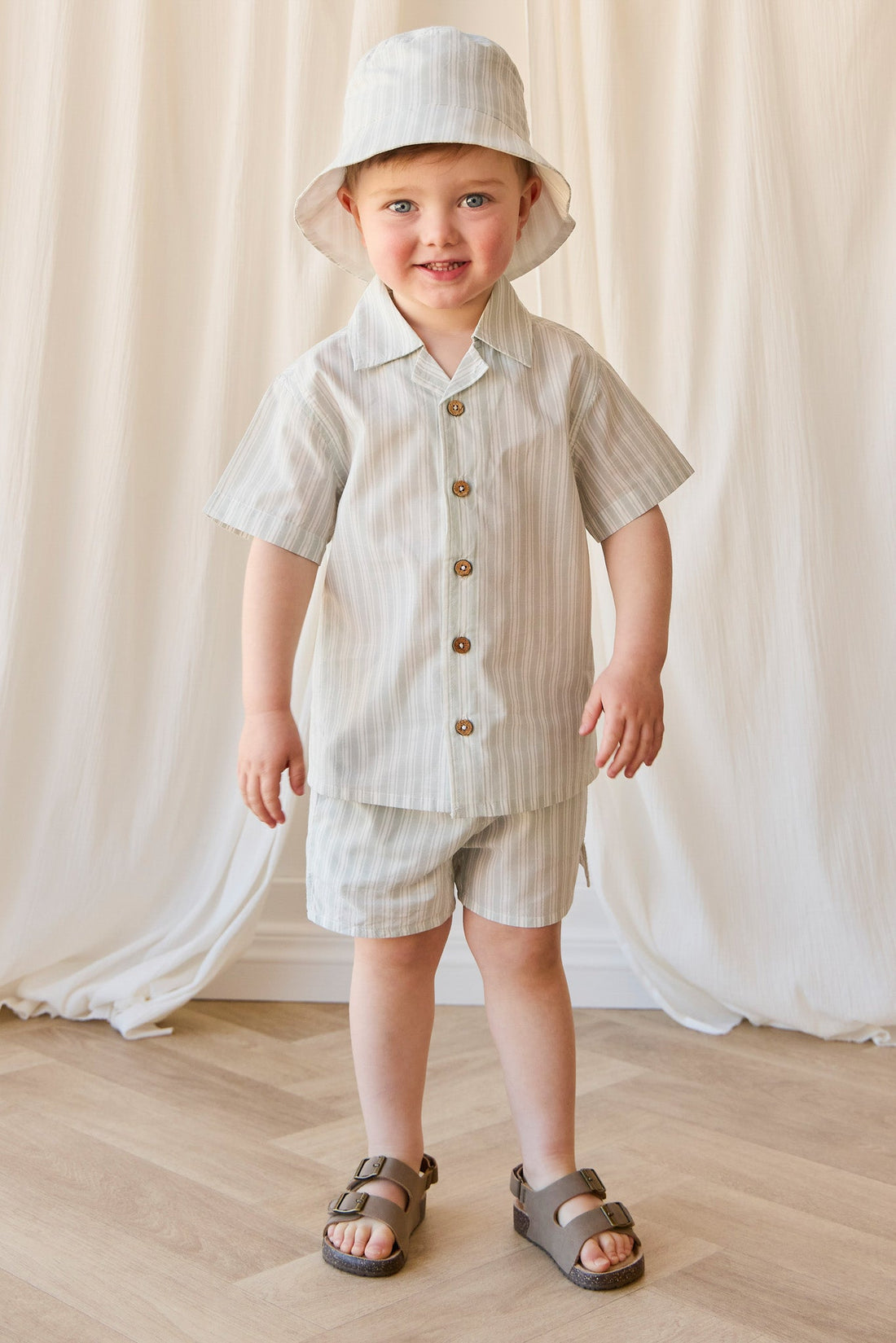 Organic Cotton Silas Shirt - Variegated Stripe Shoreline Childrens Shirt from Jamie Kay USA