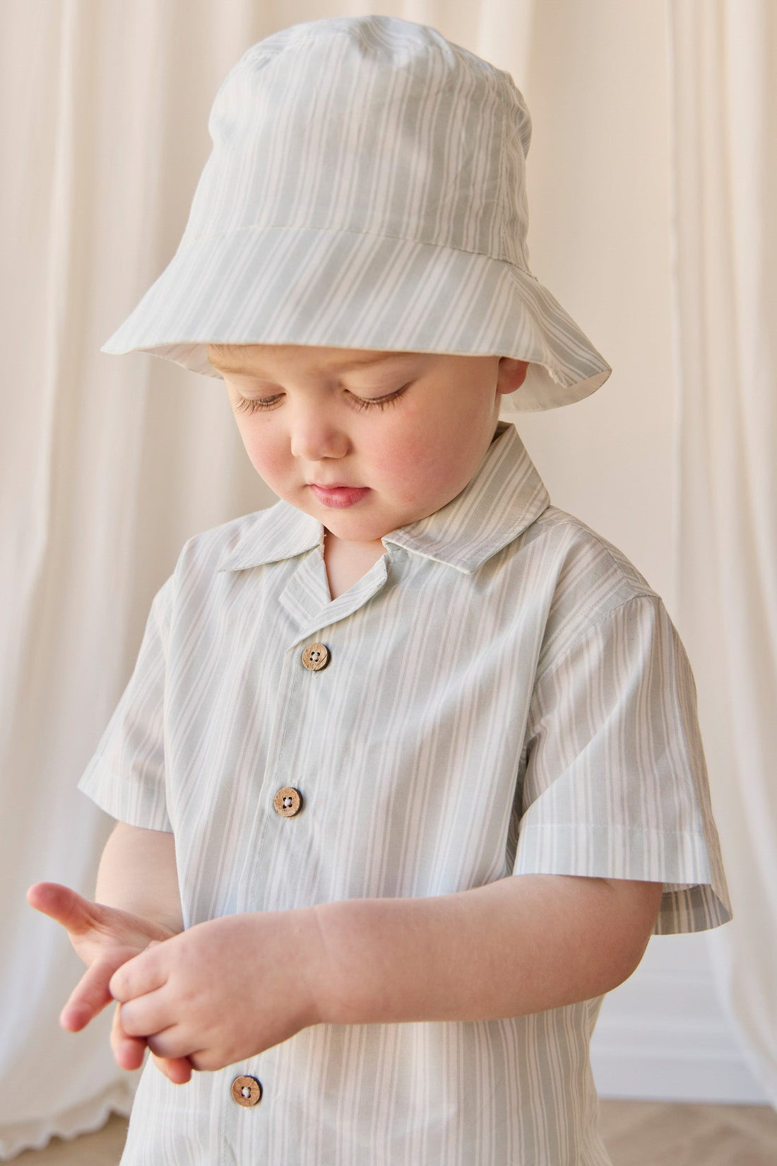 Organic Cotton Silas Shirt - Variegated Stripe Shoreline Childrens Shirt from Jamie Kay USA