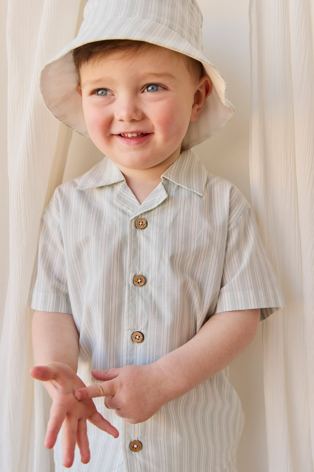 Organic Cotton Silas Shirt - Variegated Stripe Shoreline Childrens Shirt from Jamie Kay USA