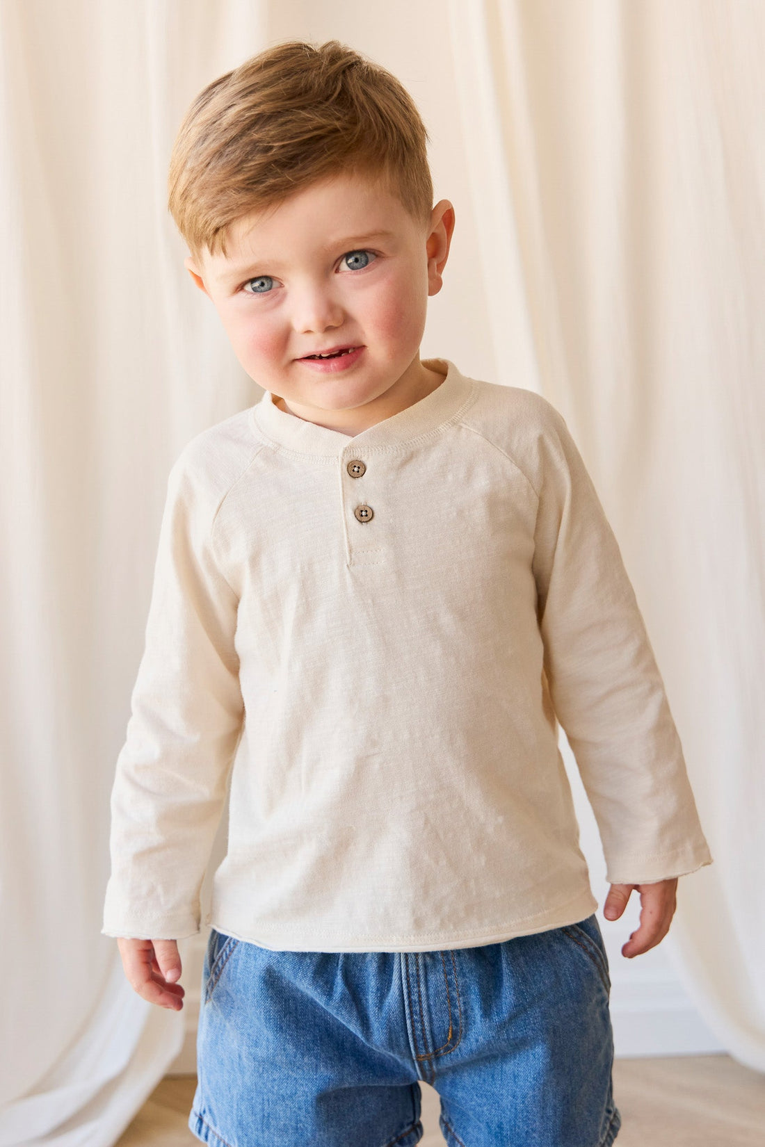 Organic Cotton Lewis Long Sleeve Tee - Parchment Childrens Top from Jamie Kay USA