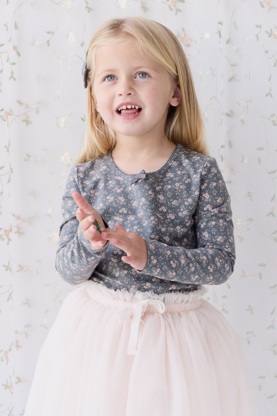 Organic Cotton Long Sleeve Top - Rosalie Floral Lava Childrens Top from Jamie Kay USA