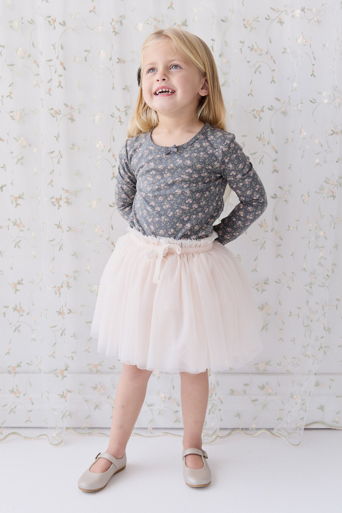 Organic Cotton Long Sleeve Top - Rosalie Floral Lava Childrens Top from Jamie Kay USA