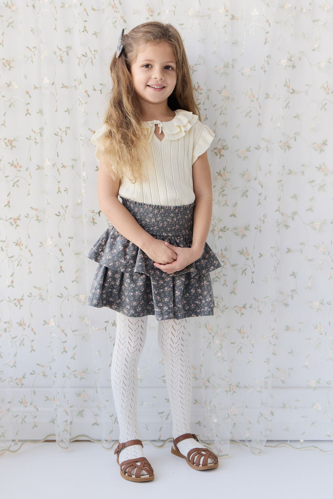 Organic Cotton Ruby Skirt - Rosalie Floral Lava Childrens Skirt from Jamie Kay USA