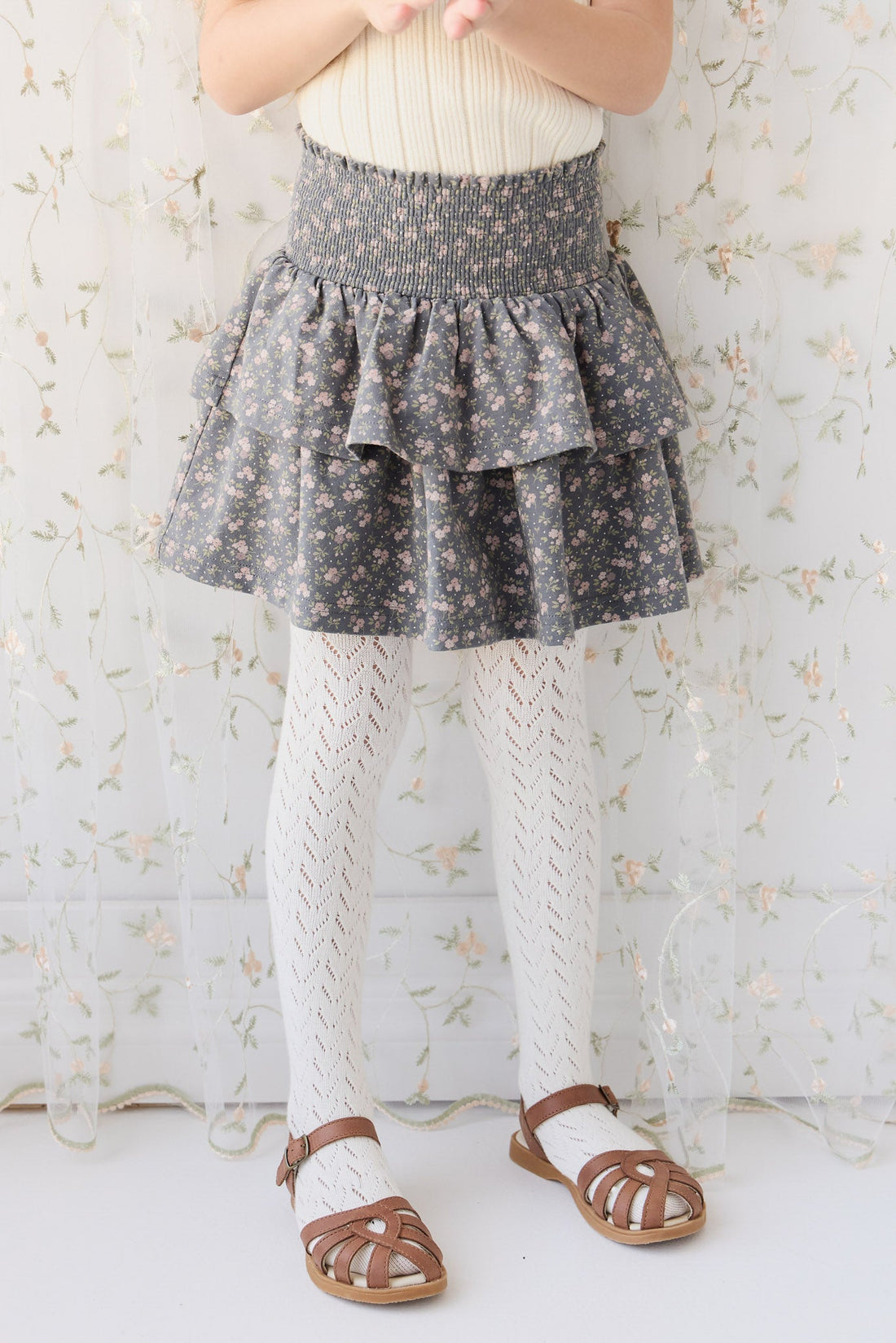 Organic Cotton Ruby Skirt - Rosalie Floral Lava Childrens Skirt from Jamie Kay USA