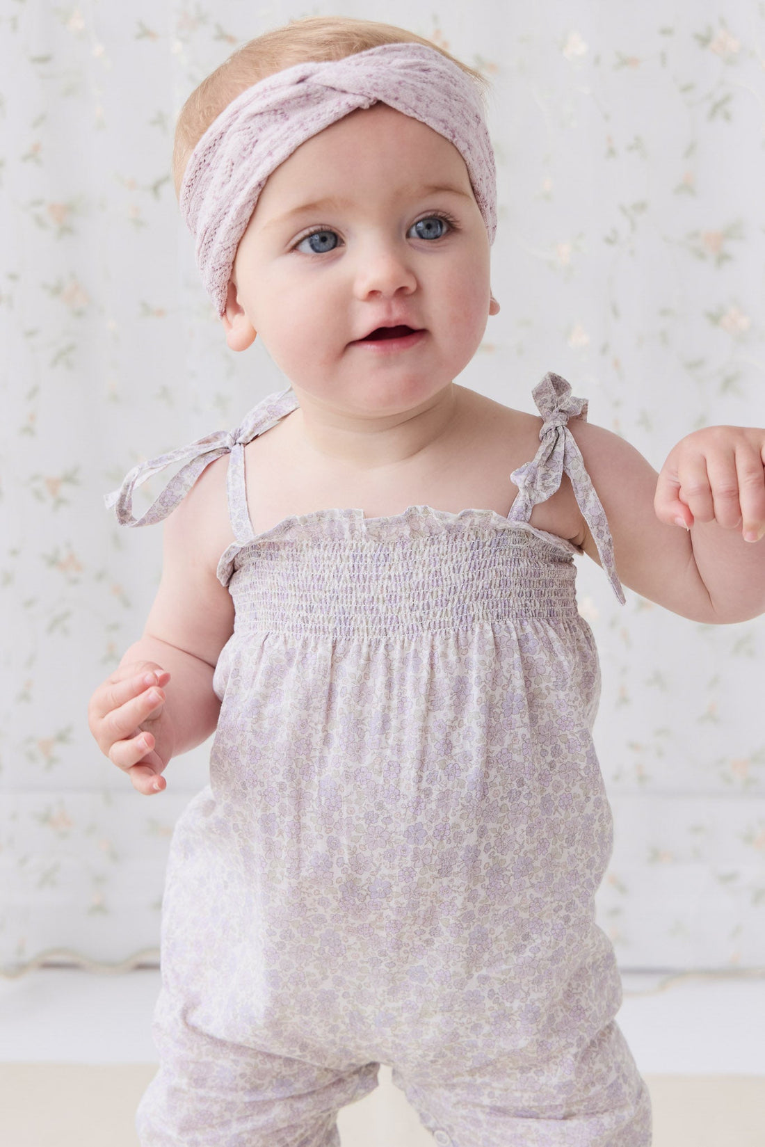 Organic Cotton Summer Playsuit - Chloe Lavender Childrens Playsuit from Jamie Kay USA