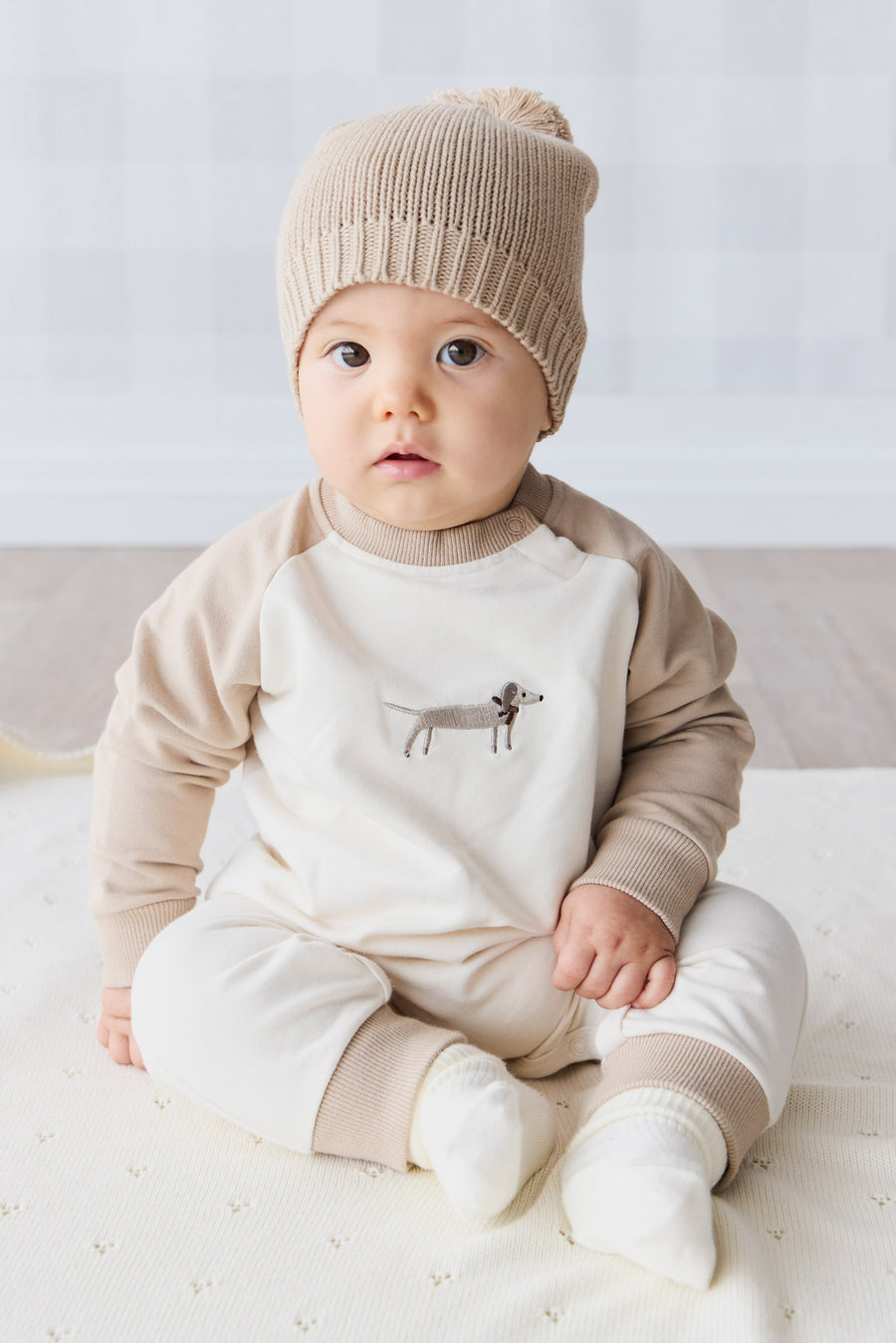 Organic Cotton Tao Sweatshirt Onepiece - Cosy Basil Fawn Childrens Onepiece from Jamie Kay USA