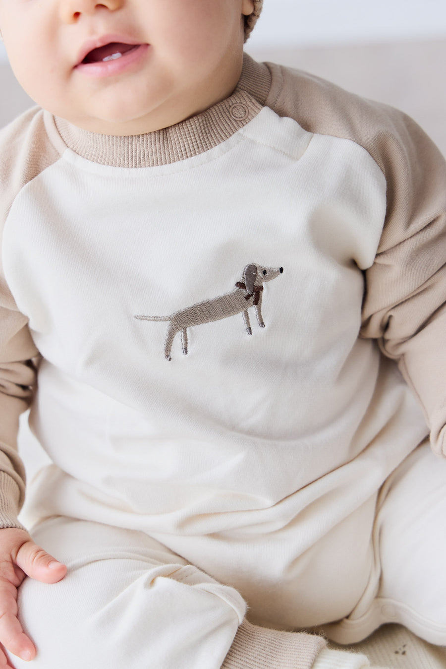 Organic Cotton Tao Sweatshirt Onepiece - Cosy Basil Fawn Childrens Onepiece from Jamie Kay USA