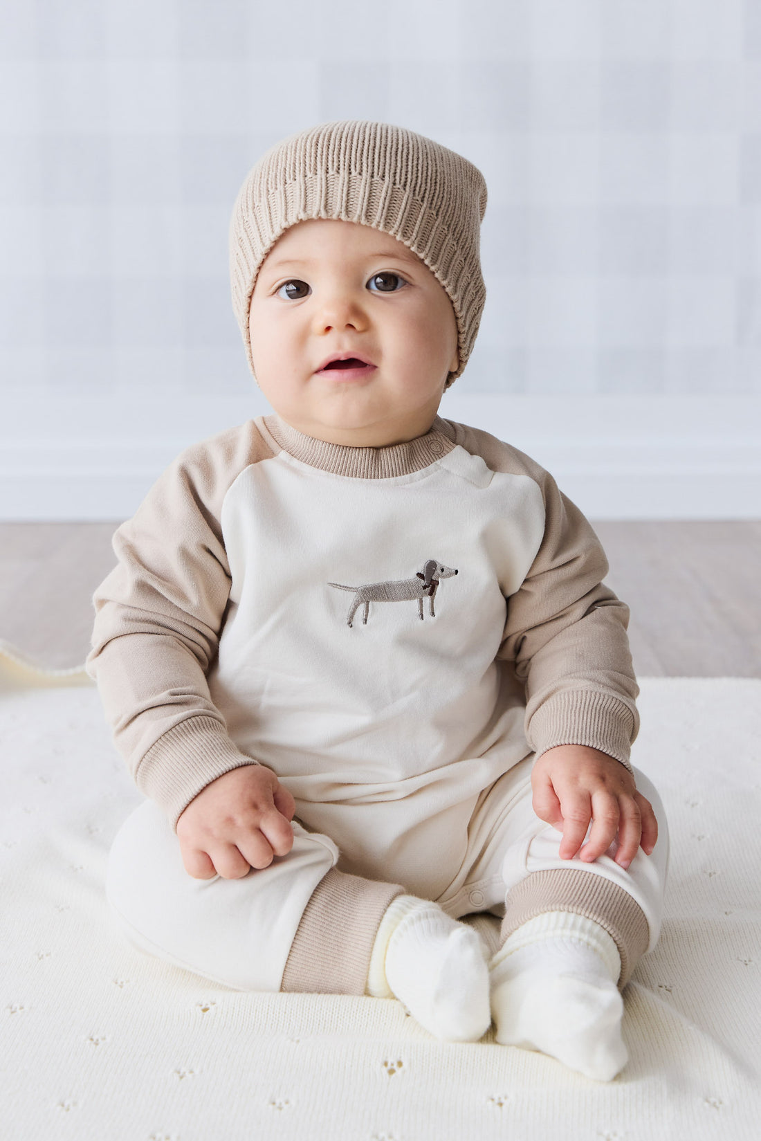 Organic Cotton Tao Sweatshirt Onepiece - Cosy Basil Fawn Childrens Onepiece from Jamie Kay USA