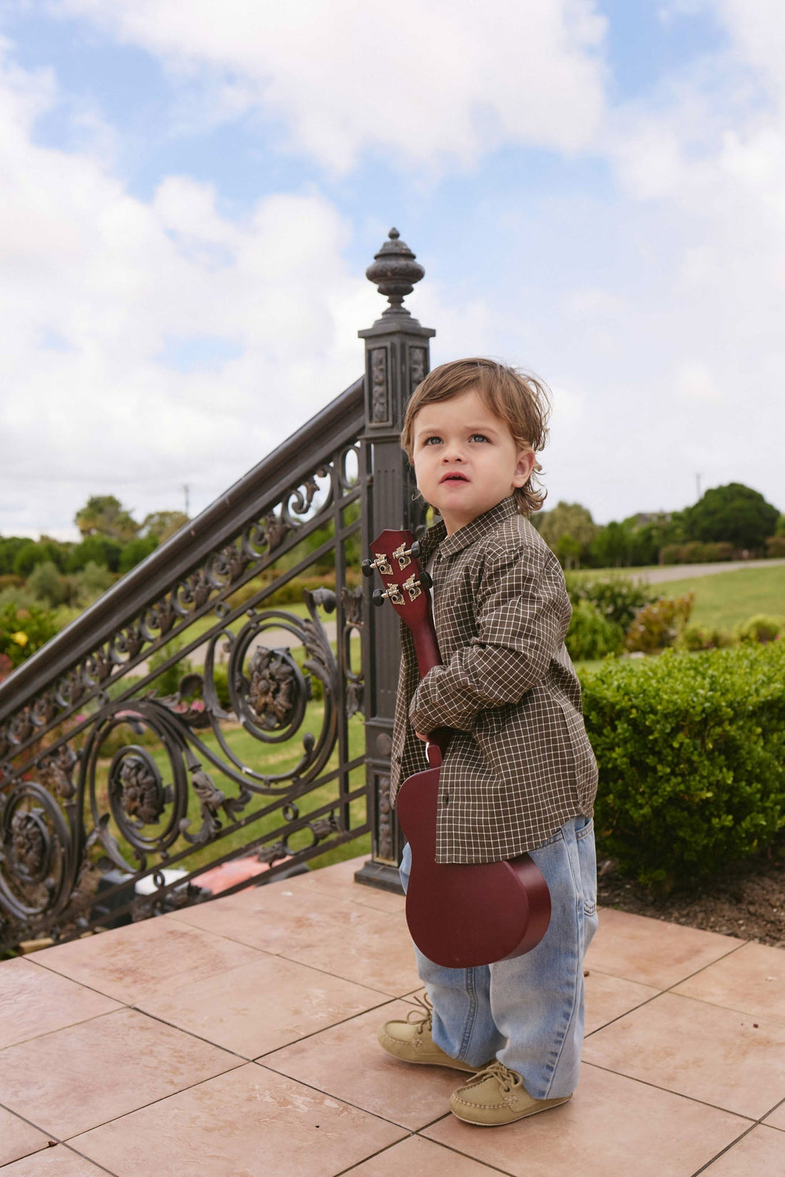 Organic Cotton Isaiah Shirt - Coffee Grid Childrens Shirt from Jamie Kay USA