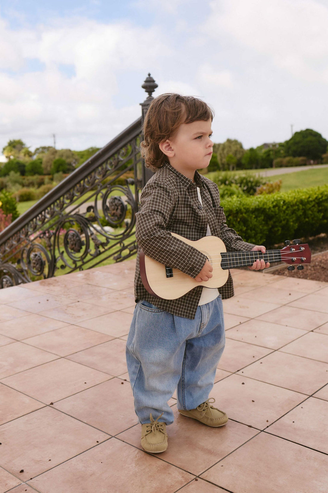 Organic Cotton Isaiah Shirt - Coffee Grid Childrens Shirt from Jamie Kay USA