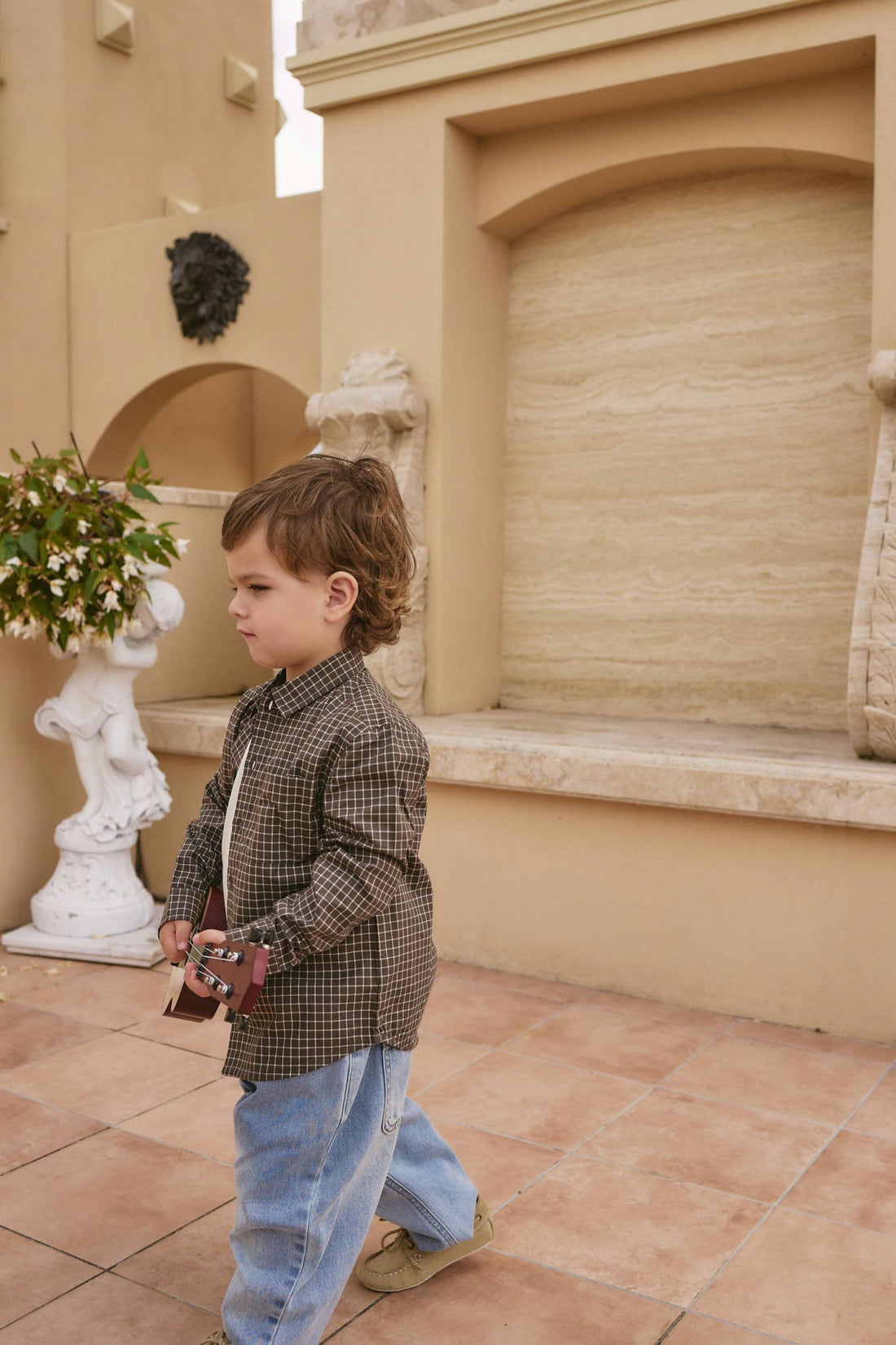 Organic Cotton Isaiah Shirt - Coffee Grid Childrens Shirt from Jamie Kay USA