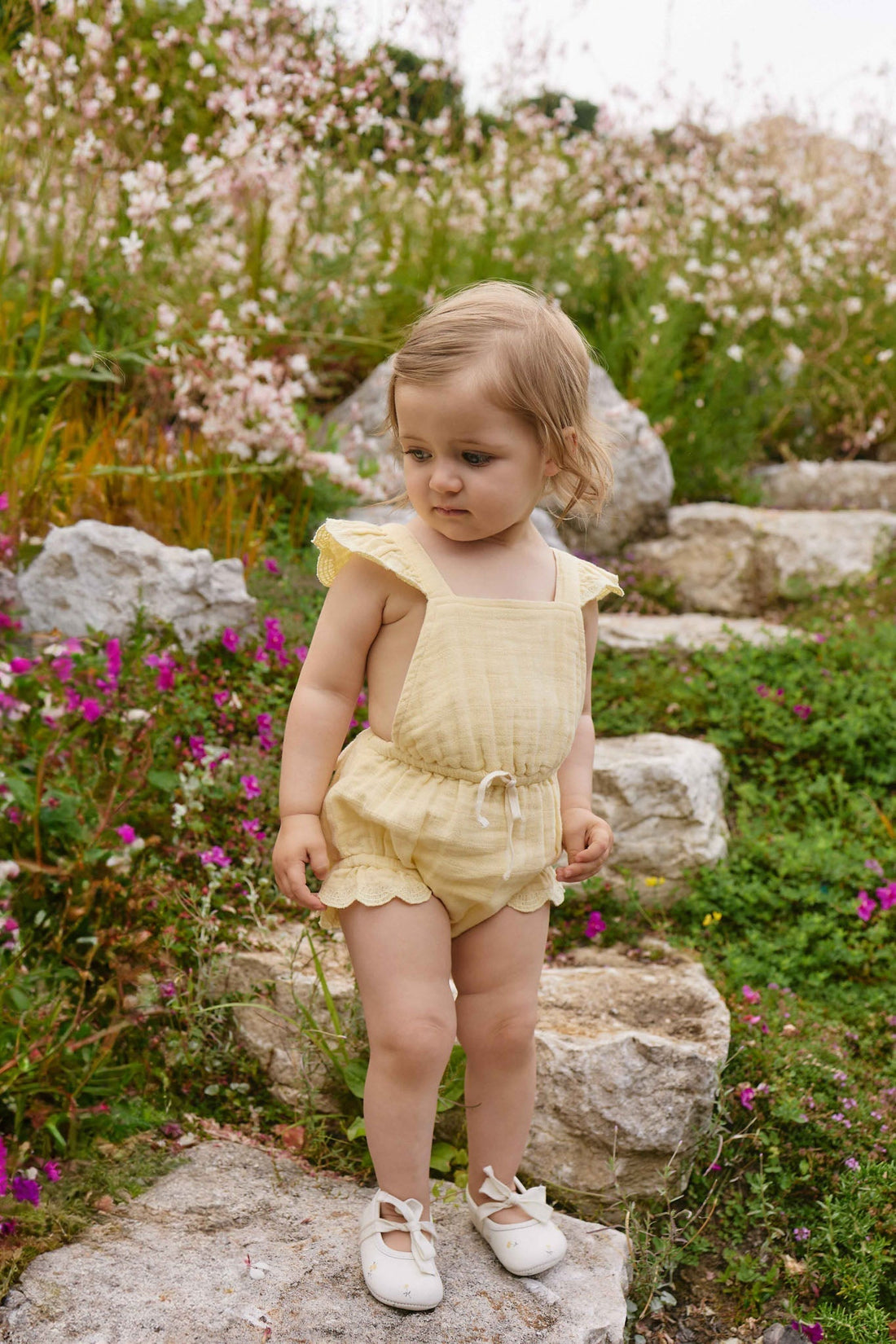 Organic Cotton Muslin Luciana Playsuit - Sunshine Childrens Playsuit from Jamie Kay USA