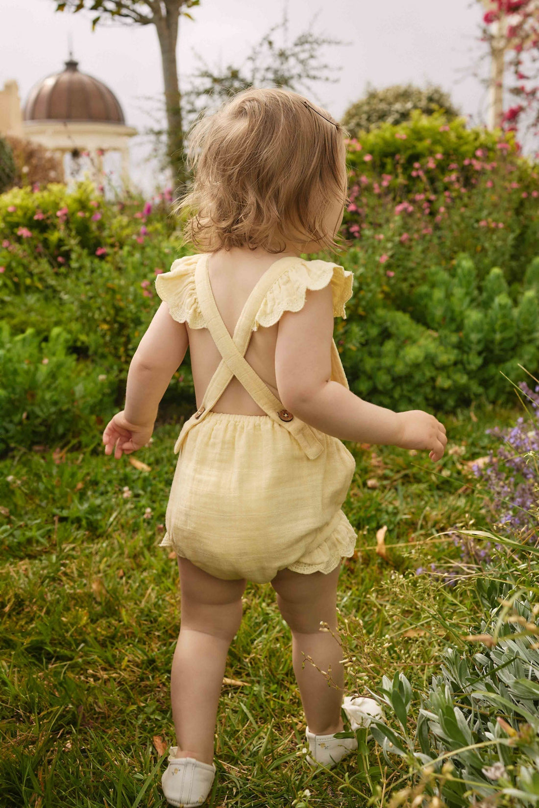 Organic Cotton Muslin Luciana Playsuit - Sunshine Childrens Playsuit from Jamie Kay USA