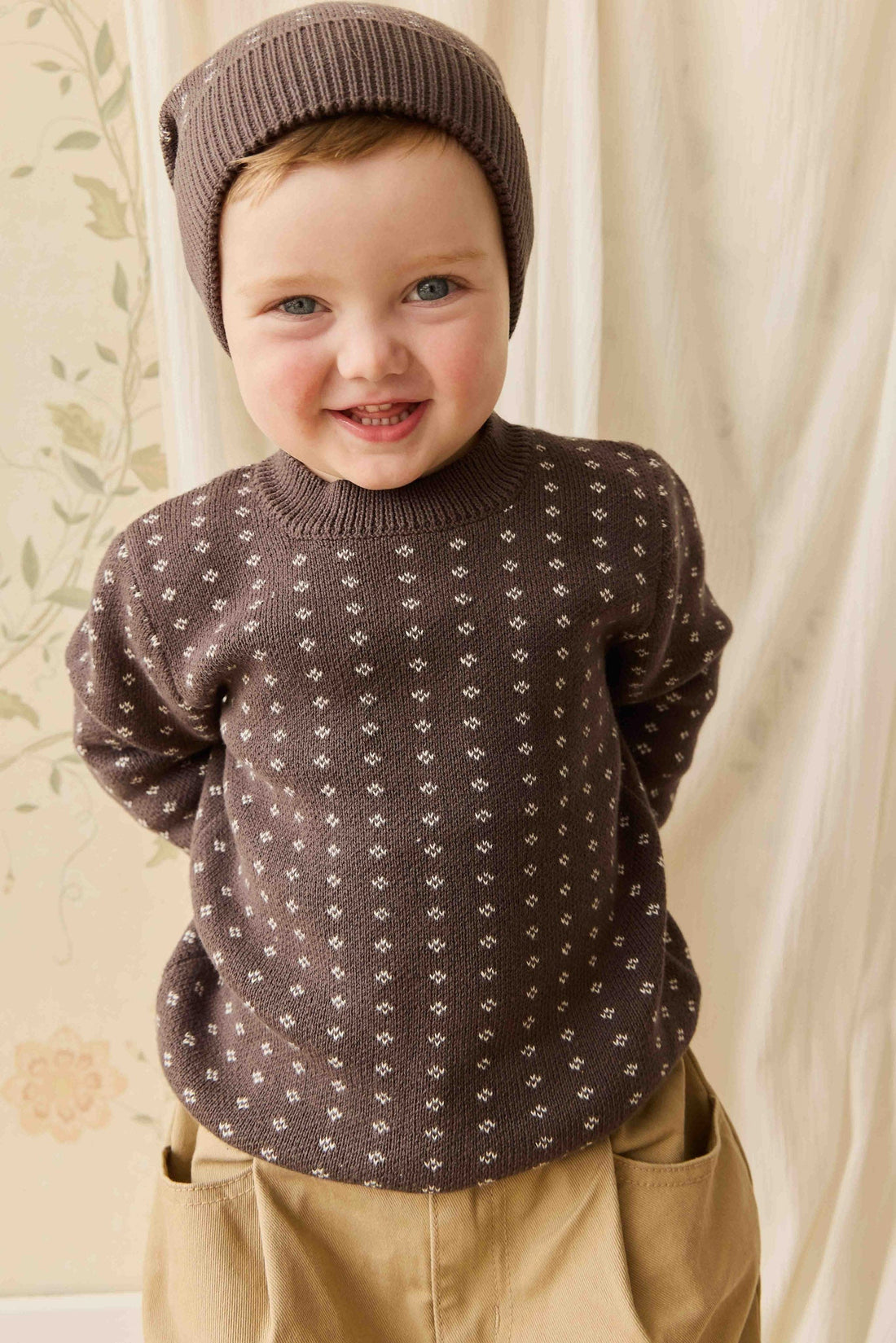 Dorian Jumper - Knitted Diamonds Coffee Childrens Jumper from Jamie Kay USA