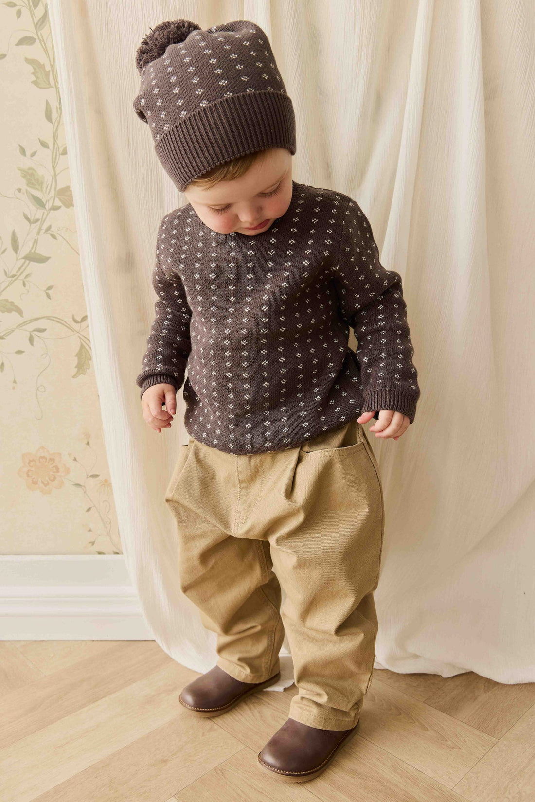 Dorian Jumper - Knitted Diamonds Coffee Childrens Jumper from Jamie Kay USA